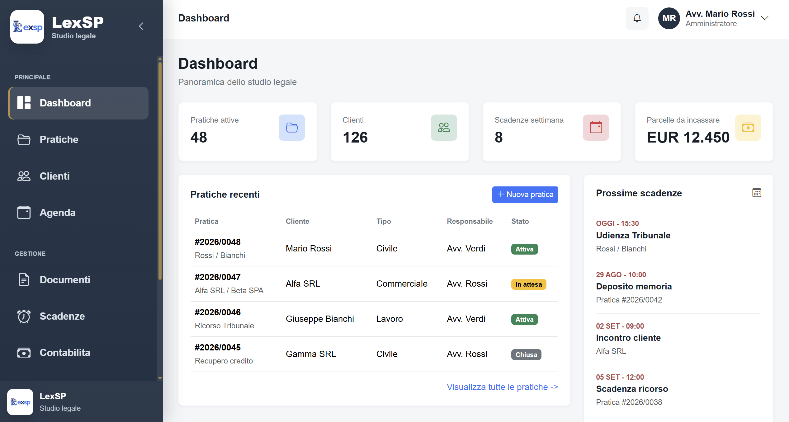 Dashboard gestionale LexSP